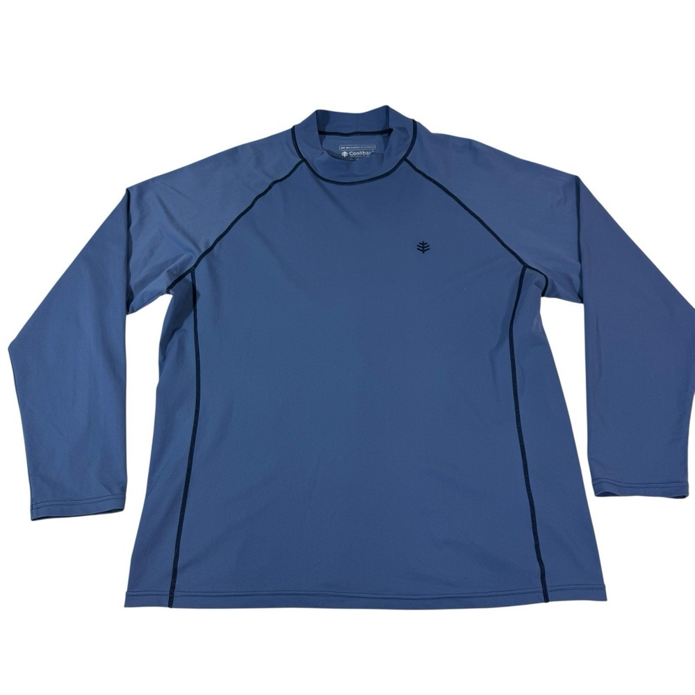 Coolibar Mock‎ Neck Long Sleeve Shirt Men XL UPF 50+ Outdoor Hiking Blue Stretch